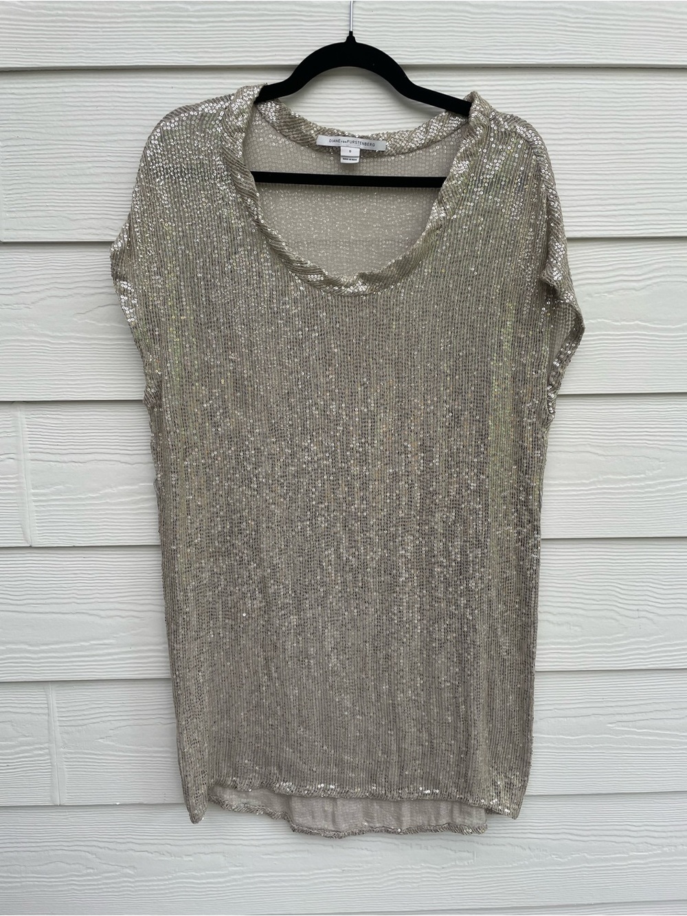 Diane Von Furstenberg Silver Sequin Short-Sleeve Tee